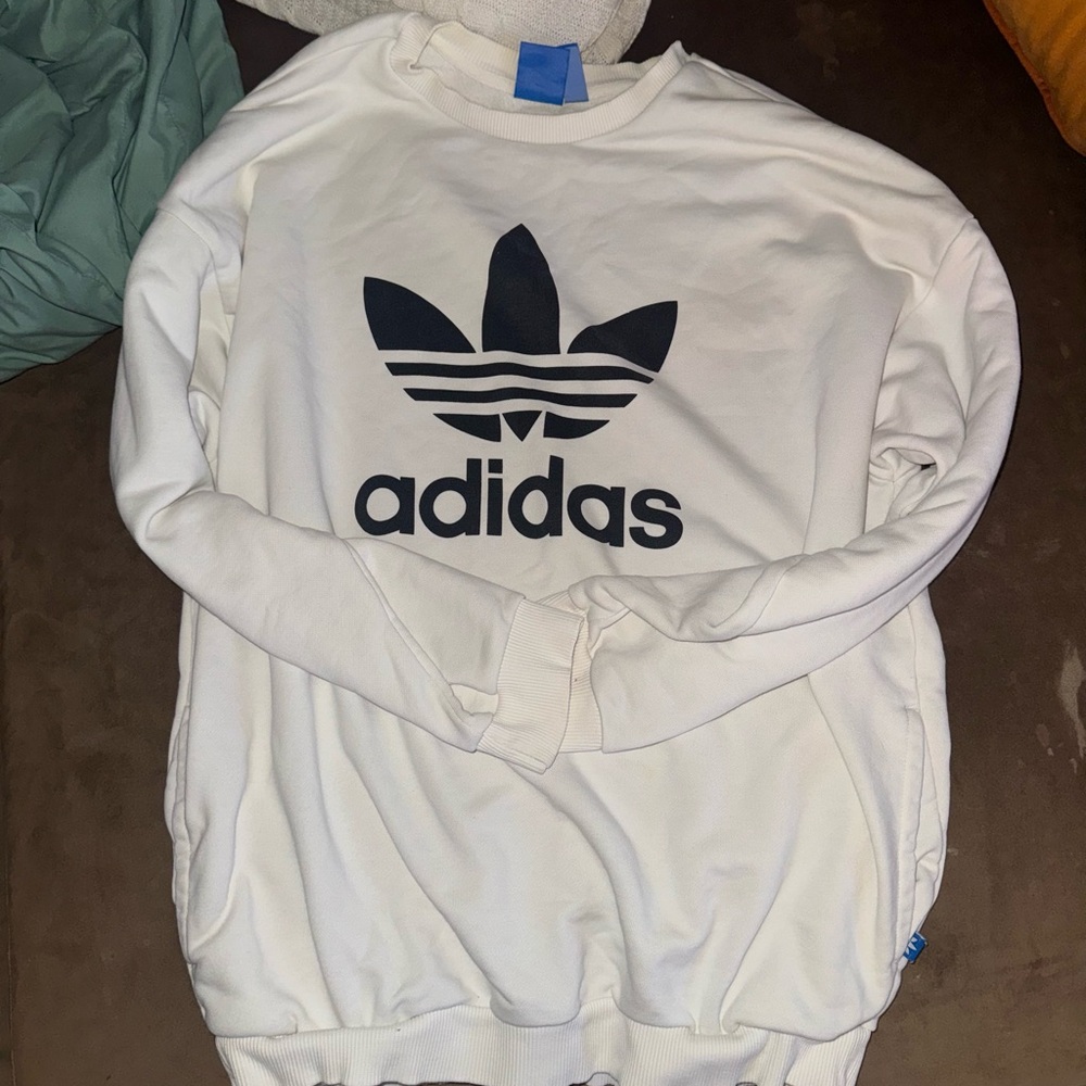 Adidas White Crewneck Sweatshirt With Pockets - Picture 3 of 8